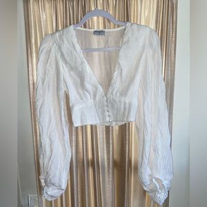 Boutique White Button Front Cropped Blouse! NWOT!